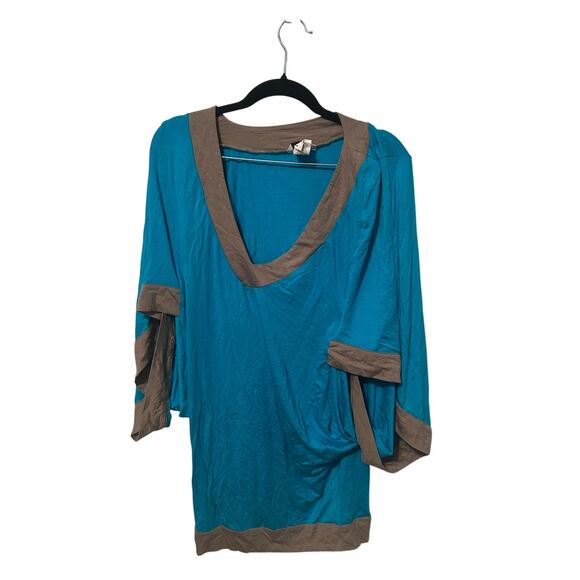 Trina Turk Mayan Color Block Solids Tunic in teal and taupe small - Picture 1 of 3
